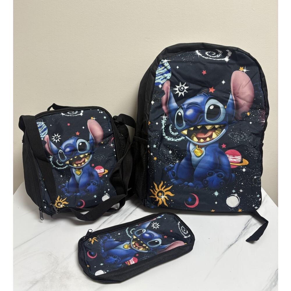 Stitch Backpack Lunchbox and Pencil Case Set Galaxy Space Print Kids School Set